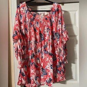 Floral Print Women's Top - Pink and Blue